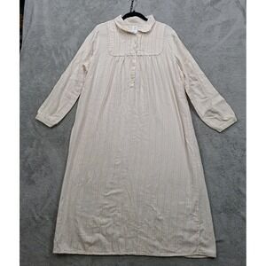 Classic Elements Nightgown L Striped Cotton Flannel Lace Trim Cottagecore Ballet